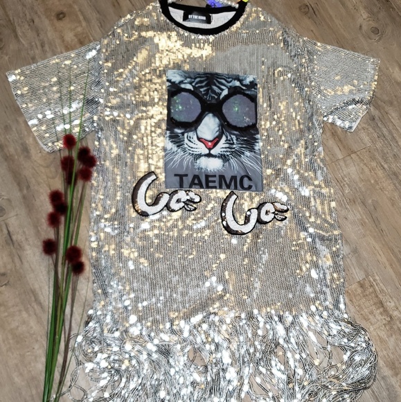 NWT Oversized Silver Bling Tassell Party Dress - Picture 2 of 6